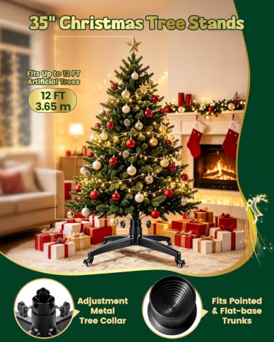 Black 35 Inch Rolling Christmas Tree Stand for Up to 12 FT Artificial Trees