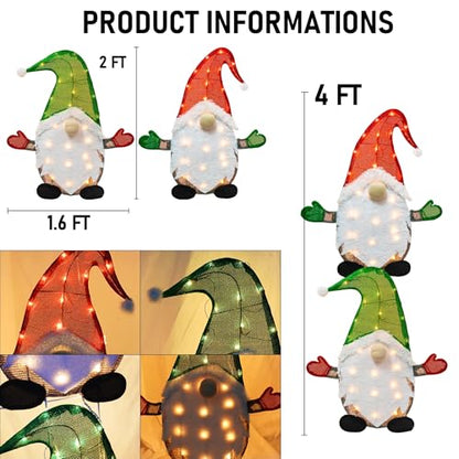 Lighted Christmas Gnomes Set of 2 Indoor Outdoor Holiday Garden Decor