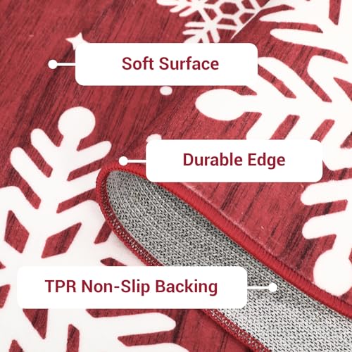 Christmas Snow Pattern Area Rug 9x12 Red Non-Slip Low Pile Indoor Rug for Living Room & Bedroom - Snow Variation