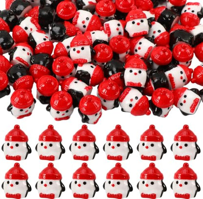 Christmas Hat Mini Resin Penguins Figures Set - 60 Pieces Holiday Decor