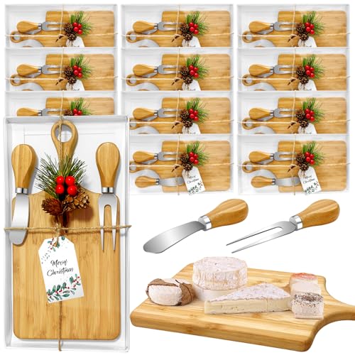 Bamboo Christmas Bridal Shower Cheese Board Gift Set with Knives - 12 Pack