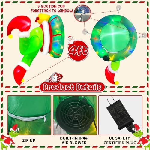 4Ft Christmas Inflatable Outdoor Decorations with LED Lights - Grinch Wreath & Window Breakout