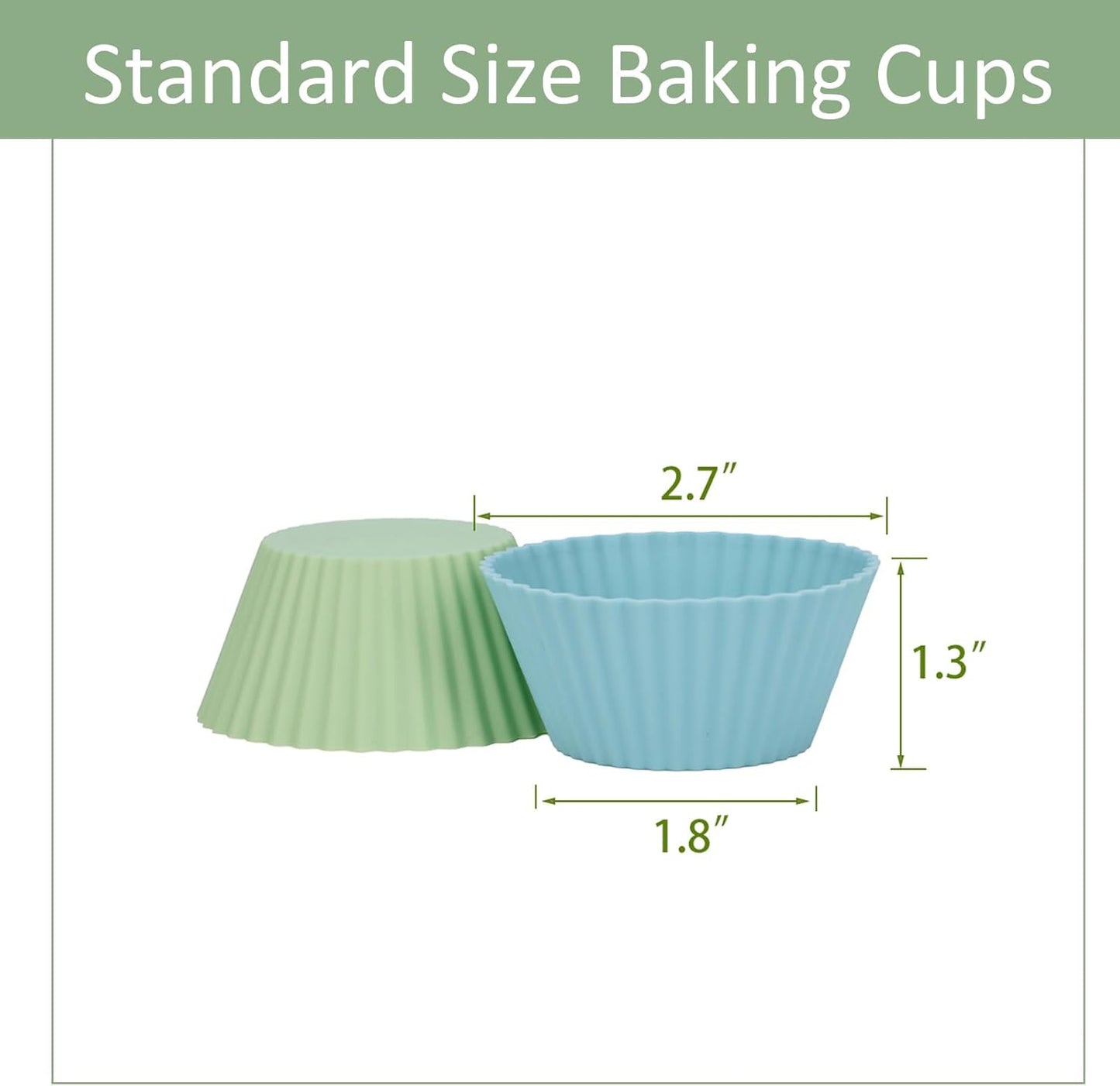 Skiennix Silicone Baking Muffin Cups - 12 Pack Reusable Cupcake Liners | BPA Free & Dishwasher Safe (White, Green, Navy, Dusty Blue)