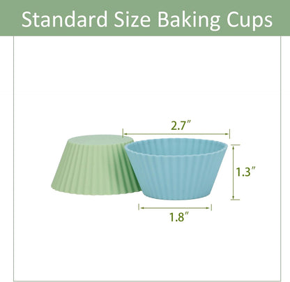 Skiennix Silicone Baking Muffin Cups - 12 Pack Reusable Cupcake Liners | BPA Free & Dishwasher Safe (White, Green, Navy, Dusty Blue)