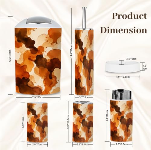 Bathroom Accessory Set 6PCS Burnt Orange Brown Ink - Stylish Organization