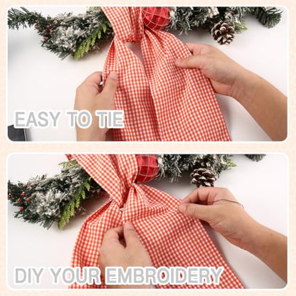 Orange Buffalo Plaid Fall Sash for Front Door Wreath DIY Embroidery 5x54 Inches - Autumn Thanksgiving Porch Decor