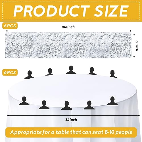 Silver and White Round Plastic Tablecloth & Sequin Runner Set - Party Decor