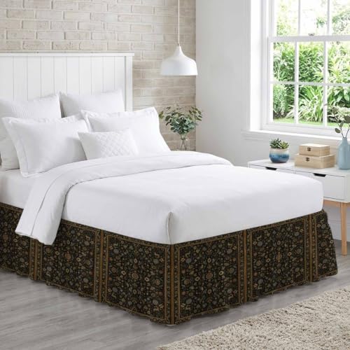Queen Size Bed Skirt with Elastic Drop 16 Inch - Black/Bronze/Gold