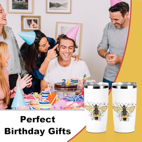 Bee Gifts Cute Bees Tumbler 20oz Stainless Steel Travel Cup with Lid - Bees Themed Gift for Women Men Children Variation of Bee Cute 1123