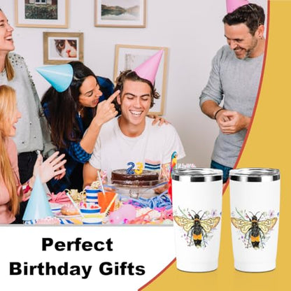Bee Gifts Cute Bees Tumbler 20oz Stainless Steel Travel Cup with Lid - Bees Themed Gift for Women Men Children Variation of Bee Cute 1123