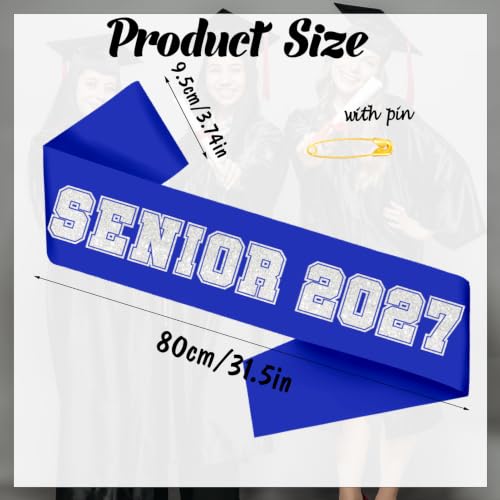 10PCS Senior Graduation Sash with Silver Glitter Letters - Blue Satin Party Accessory