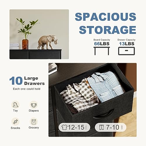 10-Drawer Tall Dresser for Bedroom & Living Room Black 11.8"D x 31"W x 45.8"H