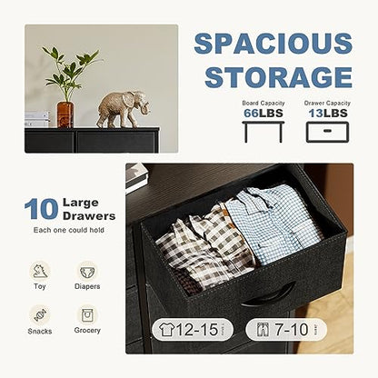 10-Drawer Tall Dresser for Bedroom & Living Room Black 11.8"D x 31"W x 45.8"H