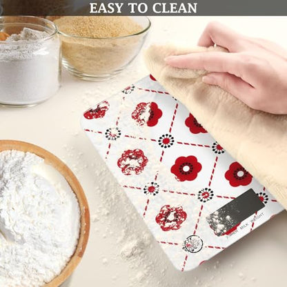 Food Scale Kitchen Scale Food Scales Digital Weight Grams and Ounces Small Electronic Food Scale for Baking Cooking Red Tile Flower