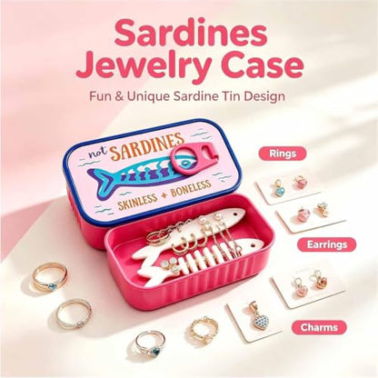 Travel Jewelry Case with Fishbone Chain Holder and Fish-Shaped Slots