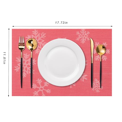 Christmas Snow Red Placemats Set of 4 - Heat-Resistant Non-Slip Table Mats