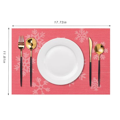 Christmas Snow Red Placemats Set of 4 - Heat-Resistant Non-Slip Table Mats