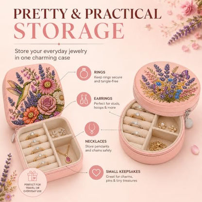 Diamond Art Jewelry Box Set - Flower B DIY Craft Kit with Tools