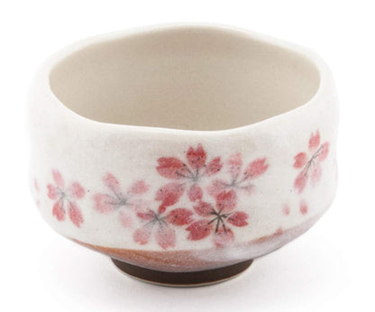 Happy Sales HSMB-SKFL3, Authentic Japanese Traditional Tea Ceremony Matcha Bowl Chawan Handcrafted in Japan, Pink Sakura Flower