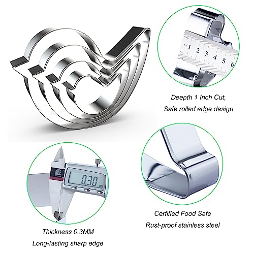 Bird Cookie Cutter Set - 4 Food-Grade Stainless Steel Bird Shaped Cutters