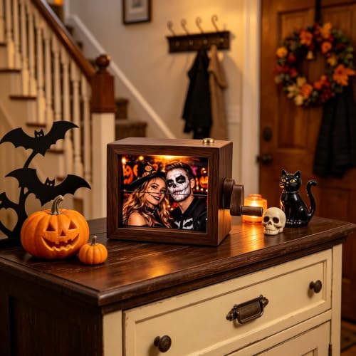 Custom Photo Flip Box with Wooden Frame, LED Light & Music - Personalized Keepsake