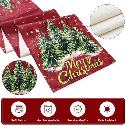 Artscope Christmas Tree Table Runner Red 13x72 Inch Holiday Home Decor