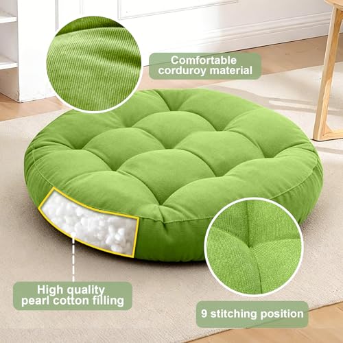 Green Large Round and Square Floor Cushion Set of 2 - Meditation & Lounge Pillows