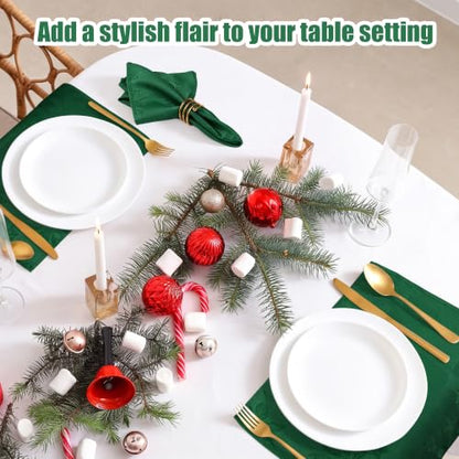 Green Jacquard Christmas Napkins Set - 12 Pieces, 18x18 Inches | Holiday Table Decor