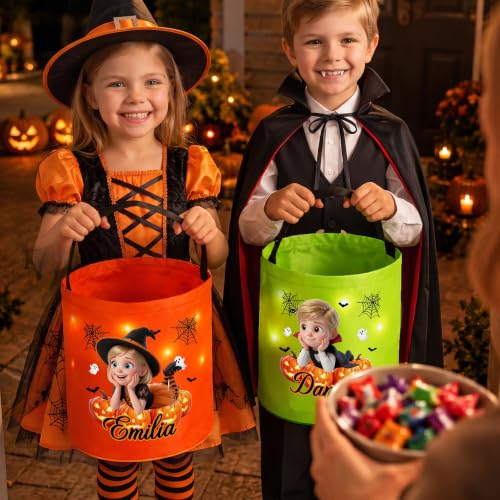 Personalized Halloween Cartoon Character Pumpkin LED Light Bucket for Kids