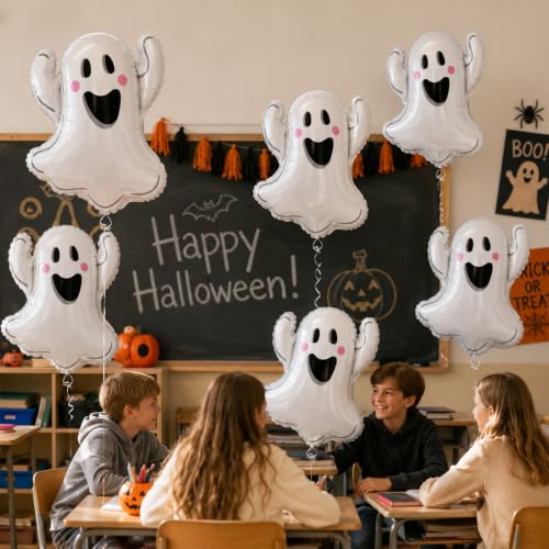 White Halloween Ghost Balloons - 6 Pack 29.5 Inch Foil Party Decorations