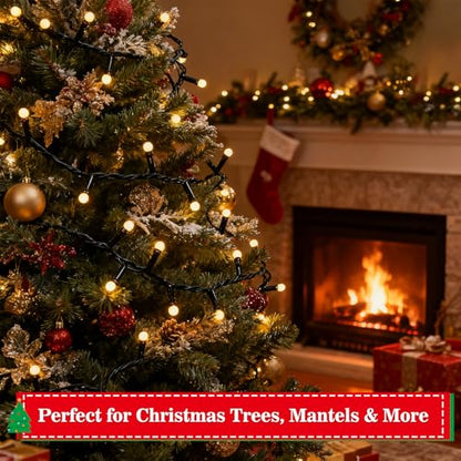 16Ft Battery-Powered Christmas String Lights with 100 LEDs & 8 Modes - Warm White