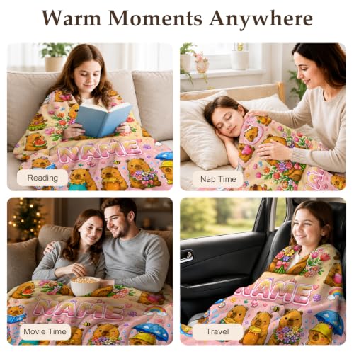 Personalized Kids Blanket with Name and Animal Pattern - Orange, 50x60 Inches