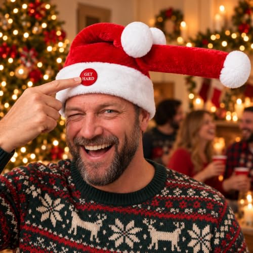 Animated Naughty Santa Hat - Funny Christmas Party Hat with Button Activation