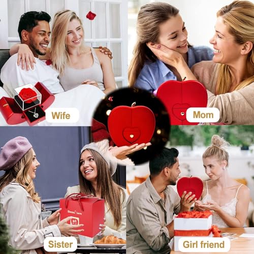 Red Preserved Rose Gift Box with LED Fairy Lights Romantic Keepsake for Women