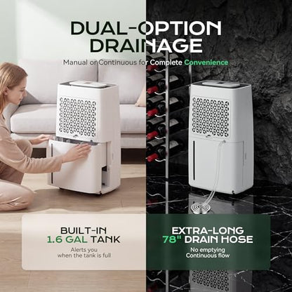 Tehanld 81 Pint Dehumidifier for Basement White with Drain Hose