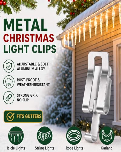 Medium 200PCS Metal Christmas Light Clips for Gutter & Roof - No Tools Needed