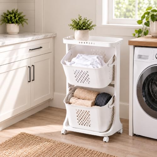 4 Tier Vertical Laundry Basket Organizer with Wheels - Space Saving Hamper