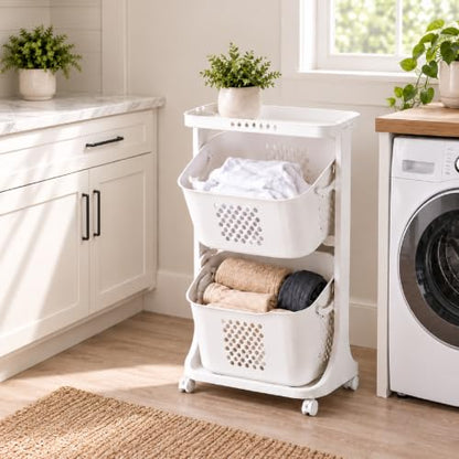 4 Tier Vertical Laundry Basket Organizer with Wheels - Space Saving Hamper