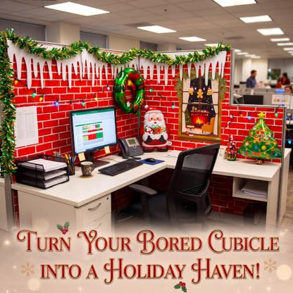 Red Brick Office Cubicle Christmas Decoration Set - 17 Pcs with Balloons & Wreath