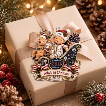 Personalized Baby's First Christmas Ornament 2026 - Reindeer & Name Custom Gift - Variation 250-01
