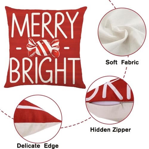 Christmas Pillow Covers 18x18in Set of 4 Candy Theme Holiday Decor