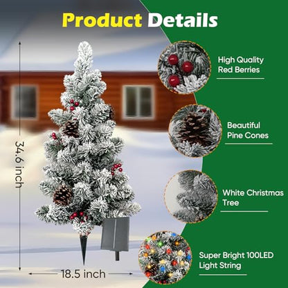 1 Pack Solar Christmas Tree Outdoor Lights with 100 LEDs - 8 Modes, Pine Cones & Berries
