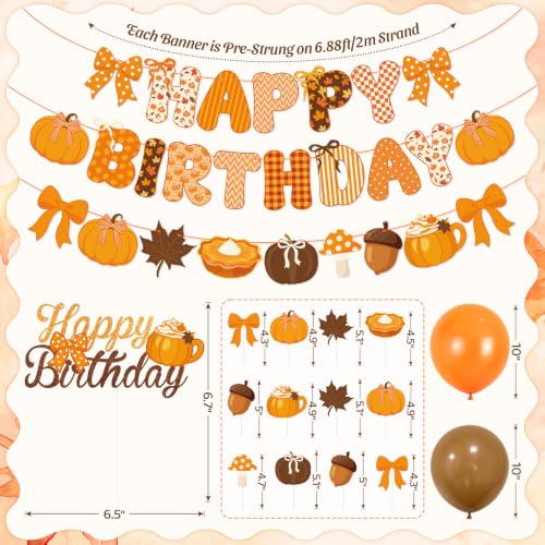 Fall Birthday Party Decorations Set with Banners, Balloons & Cake Toppers