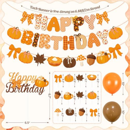Fall Birthday Party Decorations Set with Banners, Balloons & Cake Toppers