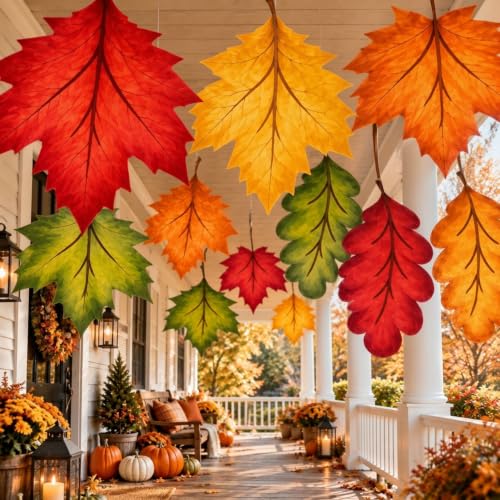 Fall Leaf Hanging Decor Kit - 10 Large Autumn Ceiling Decorations - Fall Leaf Variation