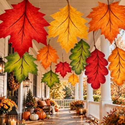 Fall Leaf Hanging Decor Kit - 10 Large Autumn Ceiling Decorations - Fall Leaf Variation