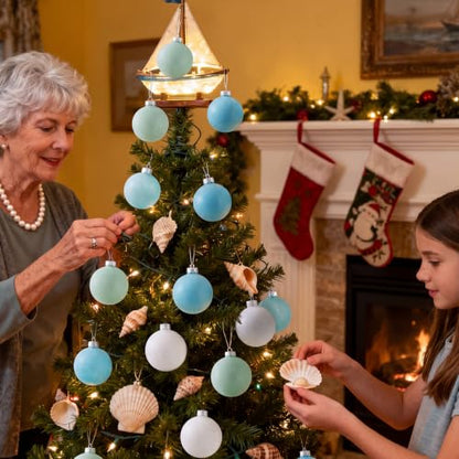 12 Coastal Christmas Tree Ornaments - 2.36 Inch Nautical Holiday Decor - Basic Style