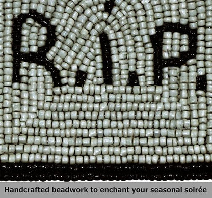 Halloween Beaded Coasters Set - Gravestone RIP Design, 4 Pack, Black & Grey
