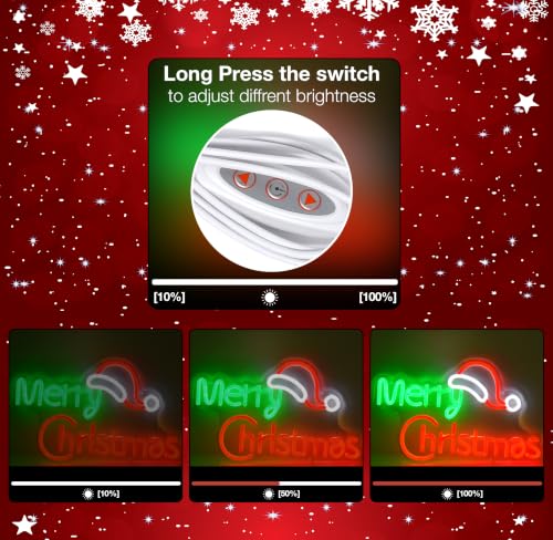 LED Neon Sign Christmas Wall Light with Santa Hat - USB Powered Decor