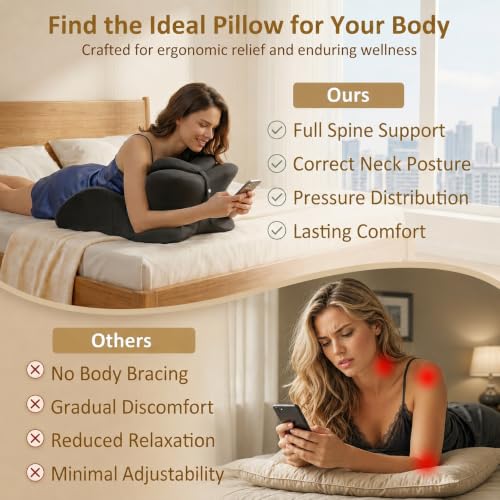 Large Ergonomic Wedge Pillow - Black Support Cushion for Reading & Relaxing